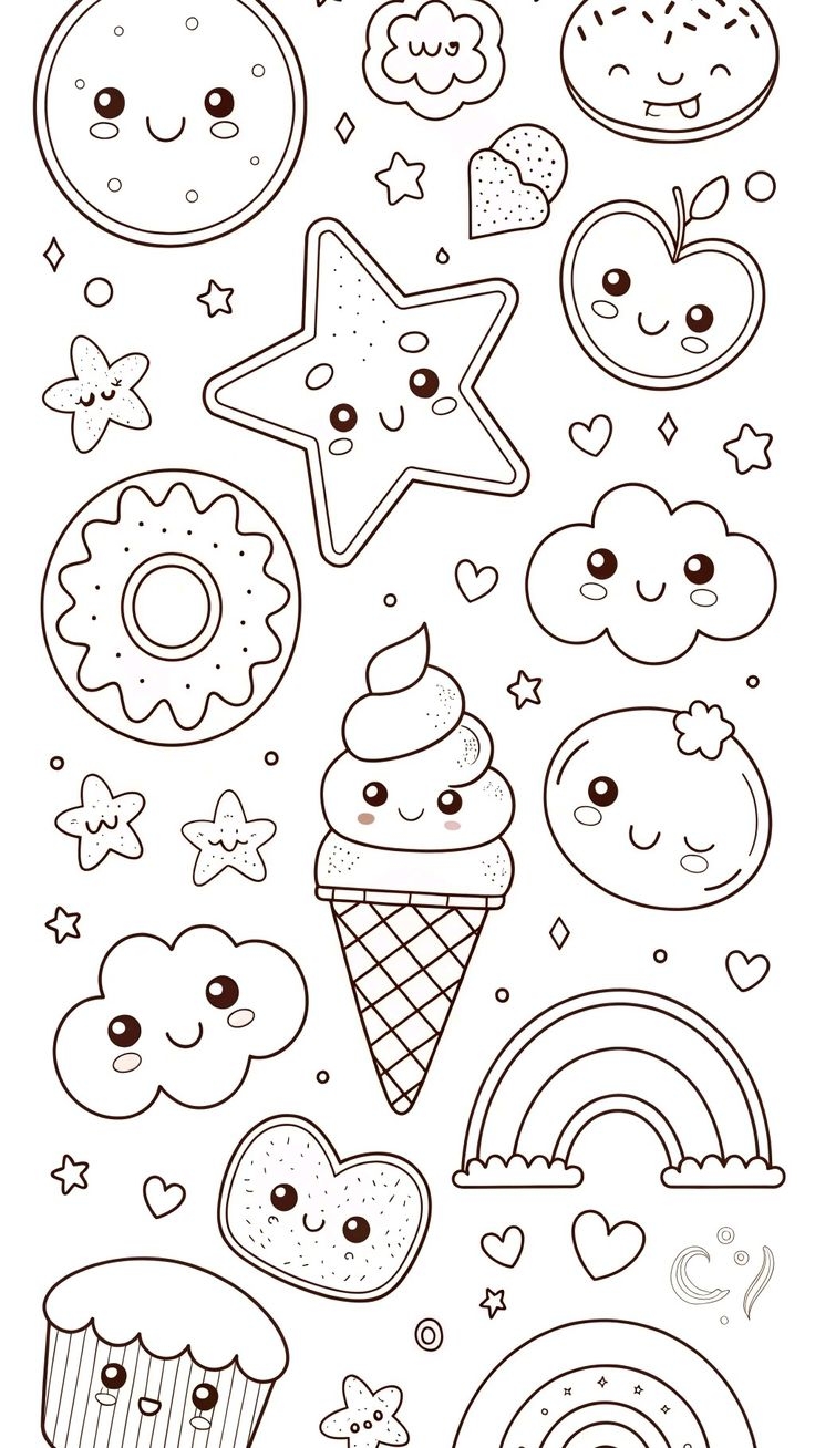 DIY Kawaii Stickers FREE Printable Coloring Page For Kids 