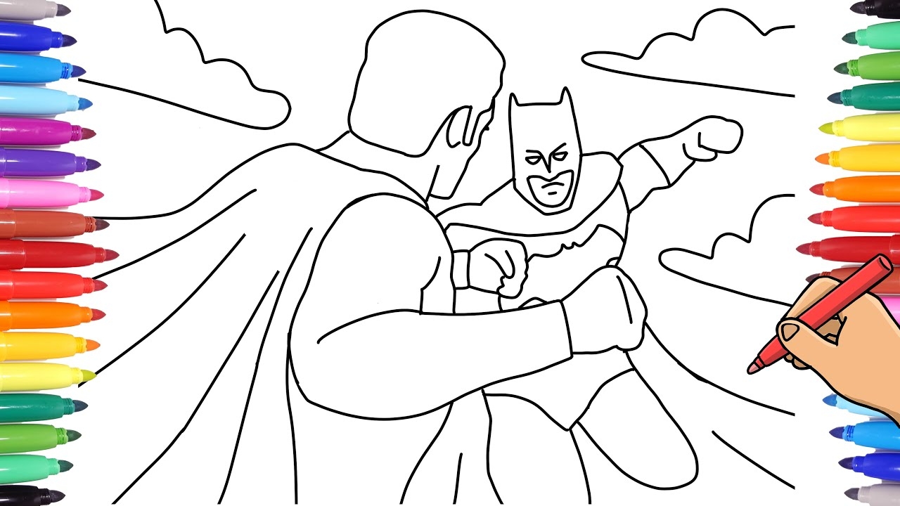WATCH HOW TO DRAW A SUPERHEROES COLORING PAGE WITH MARKERS BATMAN VS SUPERMAN COLORING PAGE YouTube