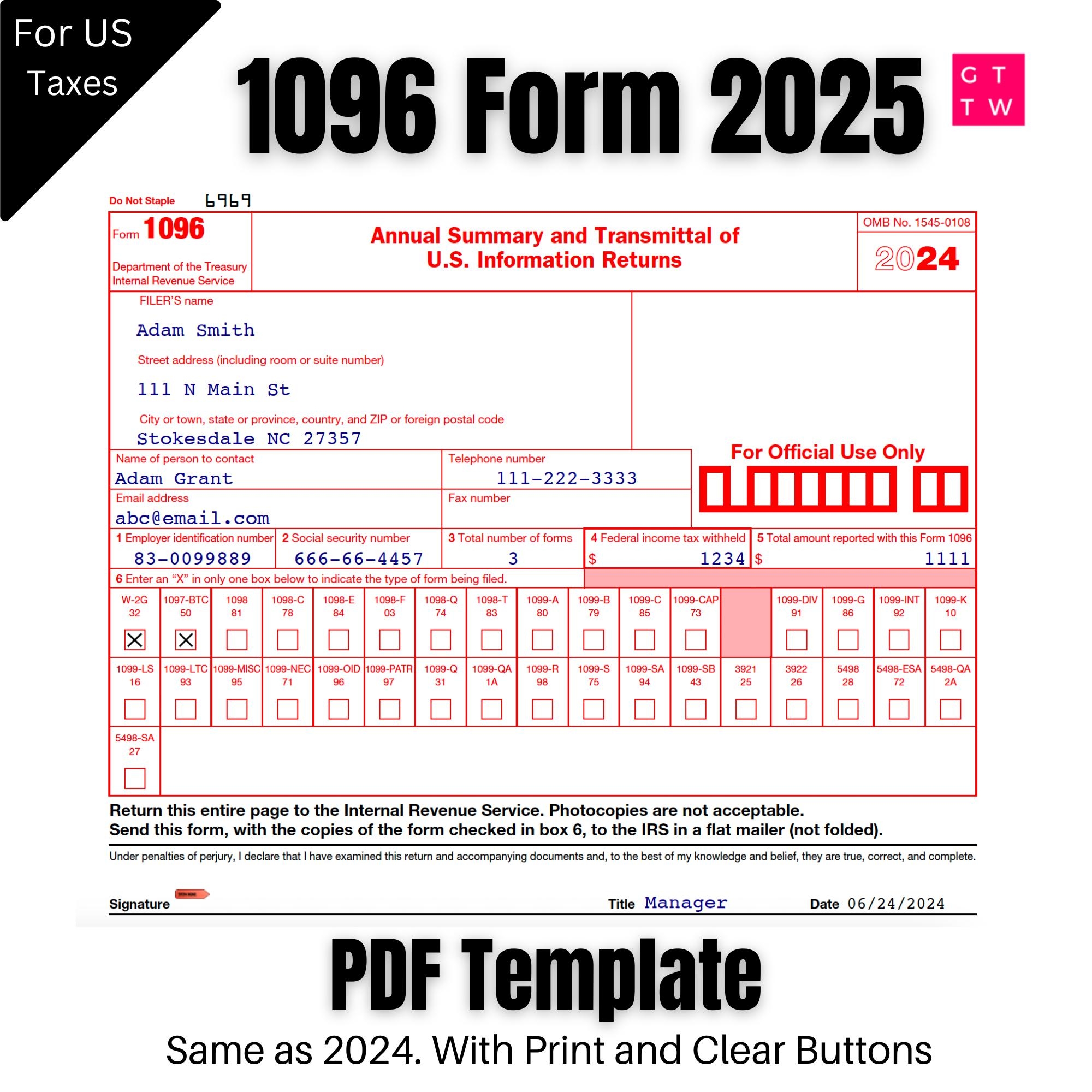 1096 IRS Fillable Template 2025 With Print clear Buttons digital Download Etsy 1096 IRS Fillable Template 2025 With Print clear Buttons digital Download Etsy