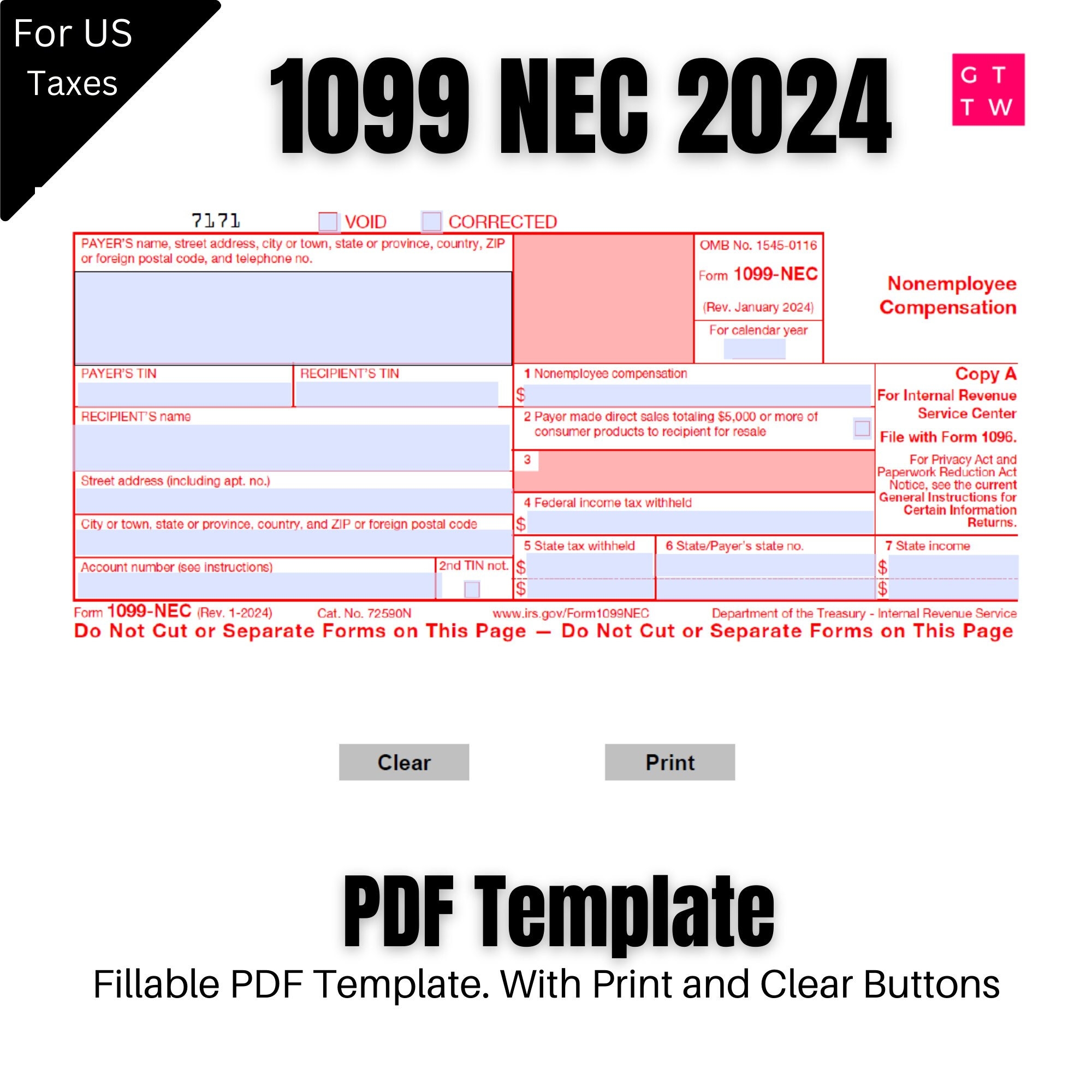 1099 NEC Editable PDF Fillable Template 2024 With Print And Clear Buttons Courier Font Etsy 1099 NEC Editable PDF Fillable Template 2024 With Print And Clear Buttons Courier Font Etsy