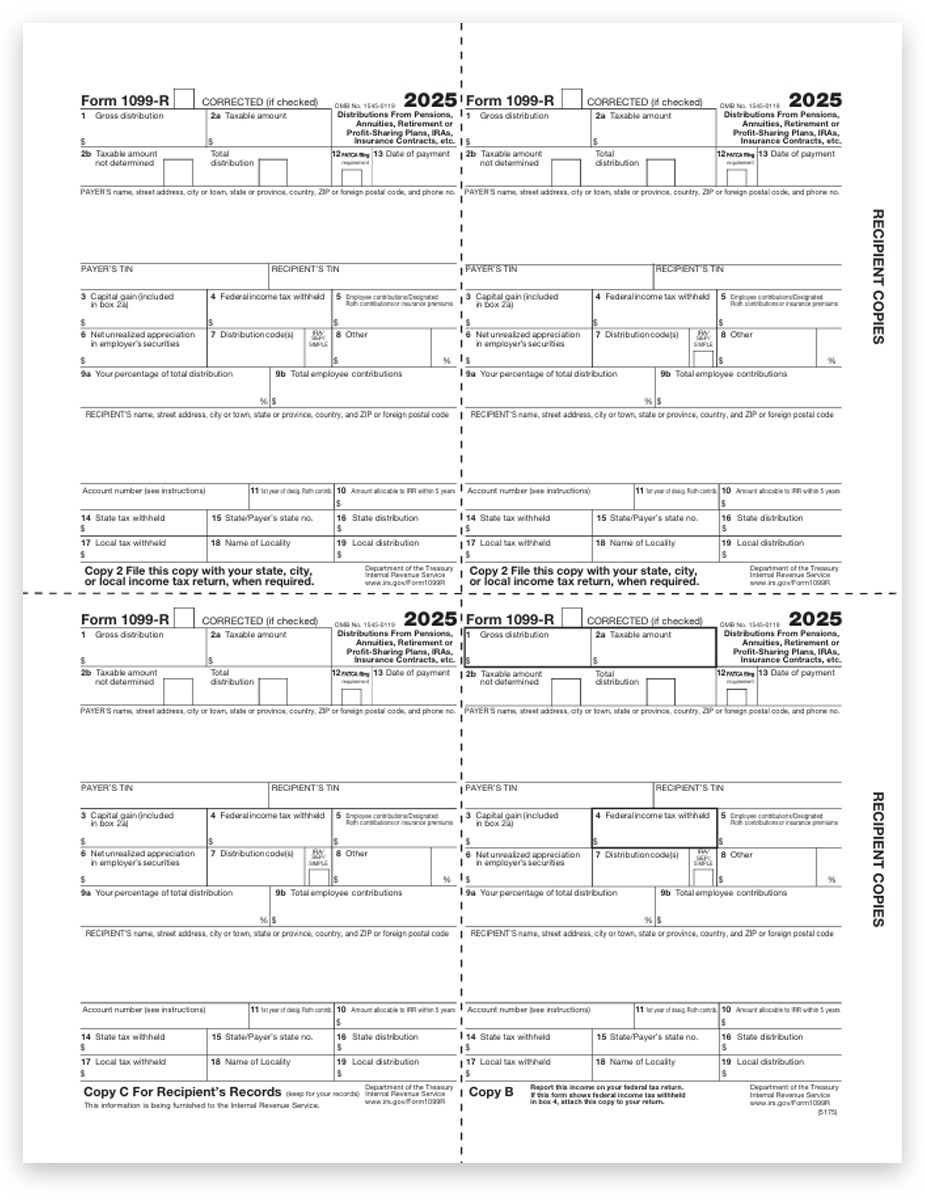 1099R Tax Forms 2025 4up Recipient Copies DiscountTaxForms 1099R Tax Forms 2025 4up Recipient Copies DiscountTaxForms