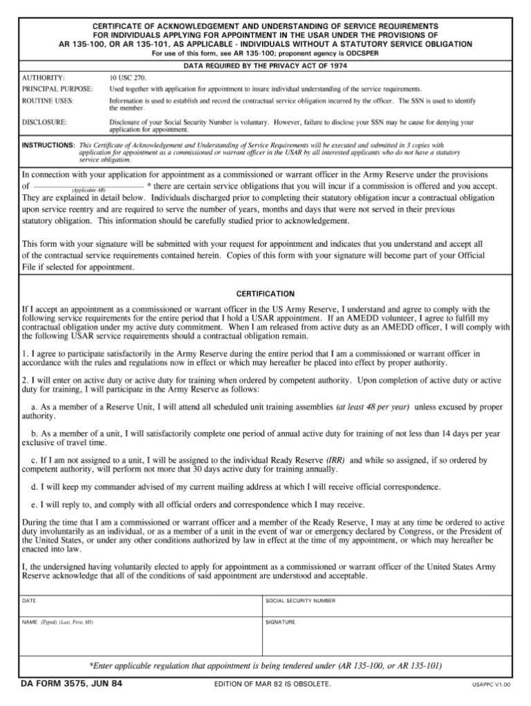 1984 2026 Form DA 3575 Fill Out Sign Share Online PdfFiller