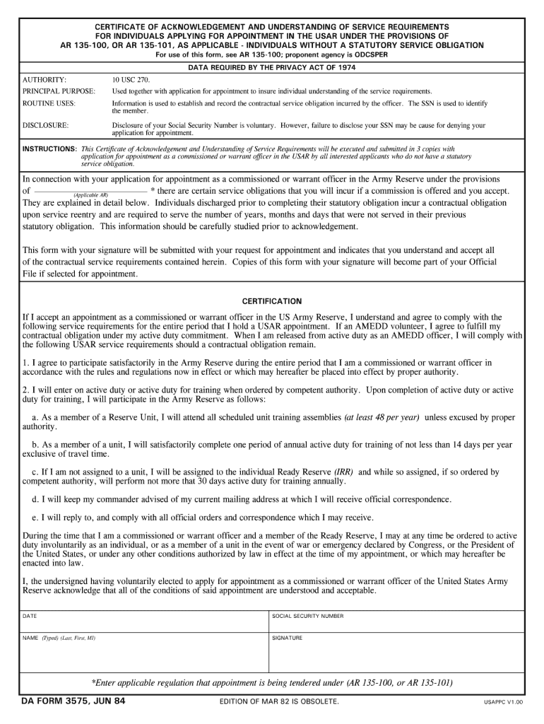 1984 2026 Form DA 3575 Fill Out Sign Share Online PdfFiller