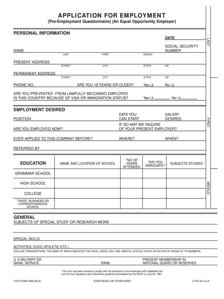 free printable work application form free printable work application form