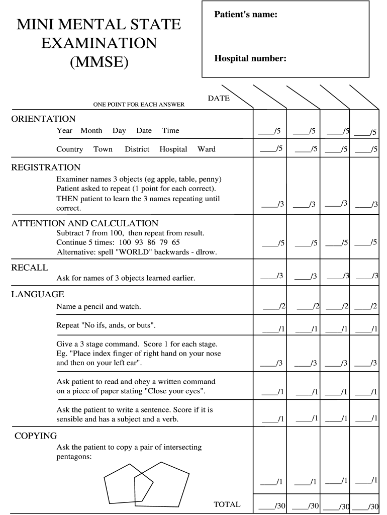 1997 2026 Form UK Guys And St Thomas NHS Foundation Mini Mental State Examination MMSE Fill Out Sign Share Online PdfFiller
