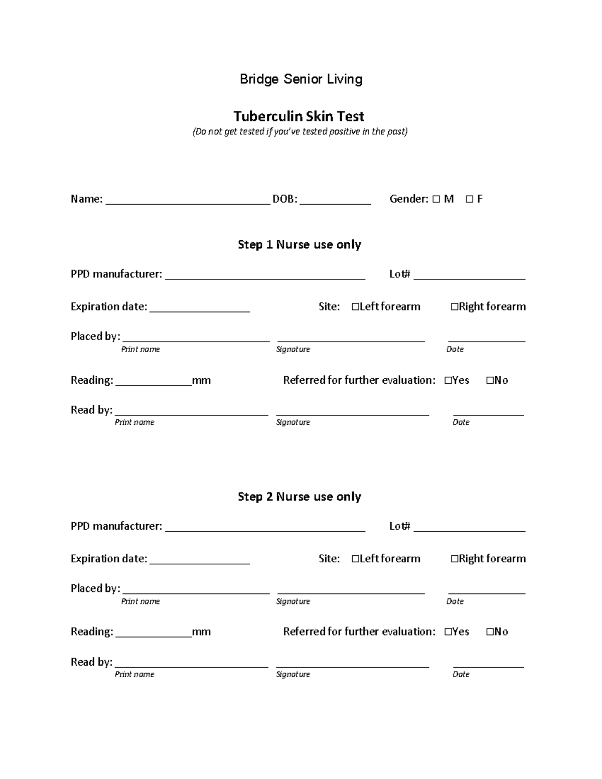 printable 2 step tb test form printable 2 step tb test form