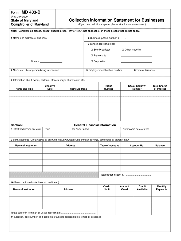 2000 2026 Form MD Comptroller MD 433 B Fill Out Sign Share Online PdfFiller