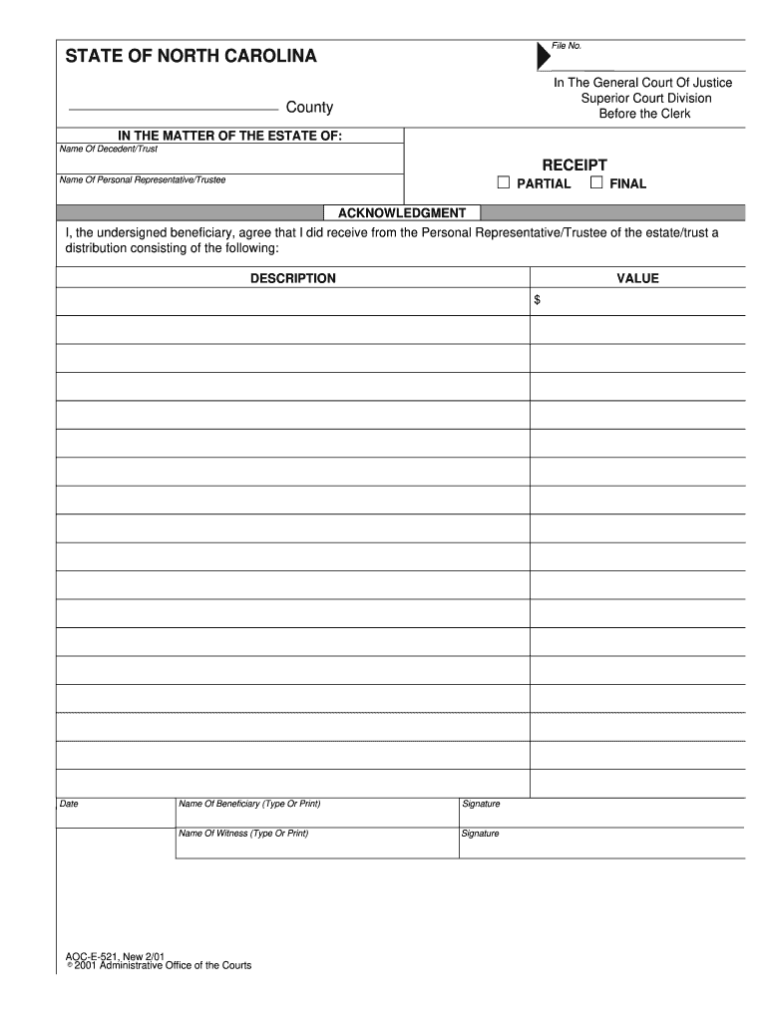 2001 2026 Form NC AOC E 521 Fill Out Sign Share Online PdfFiller