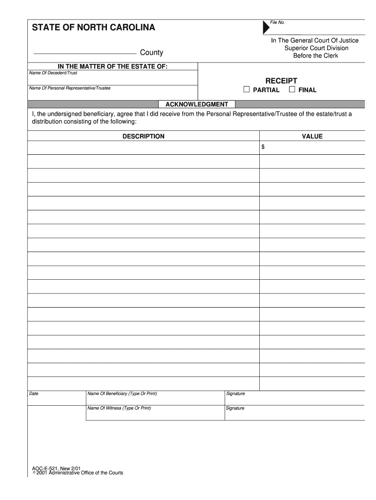 2001 2026 Form NC AOC E 521 Fill Out Sign Share Online PdfFiller