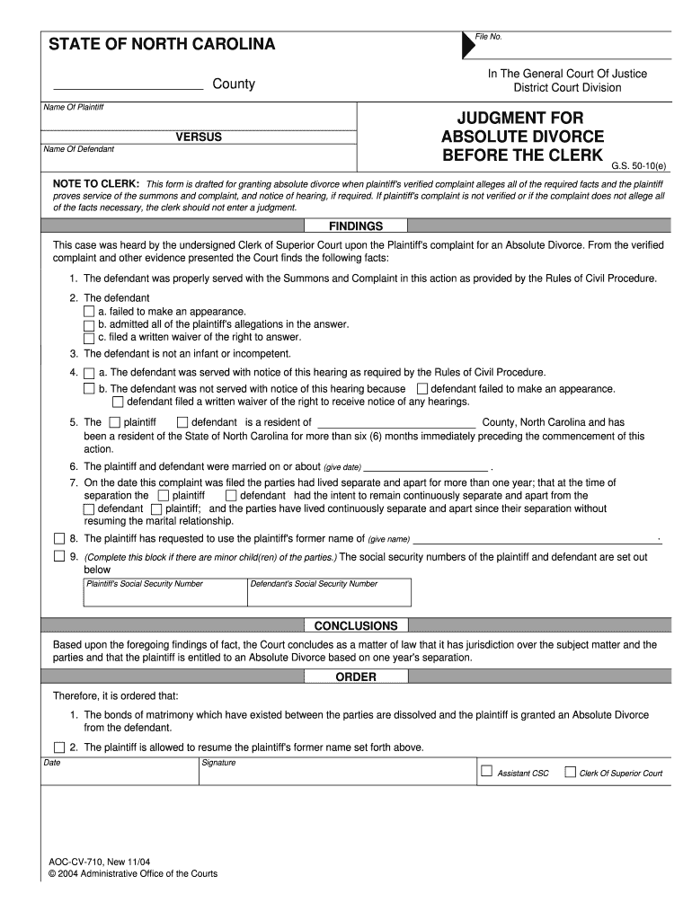 2004 2026 Form NC AOC CV 710 Fill Out Sign Share Online PdfFiller