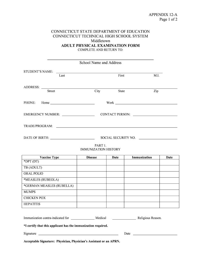 2005 2026 CT Technical High School System Adult Physical Examination Form Fill Out Sign Share Online PdfFiller