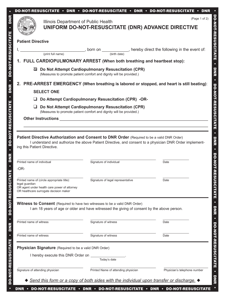 2005 2026 IL Uniform DNR Advance Directive Fill Out Sign Share Online PdfFiller