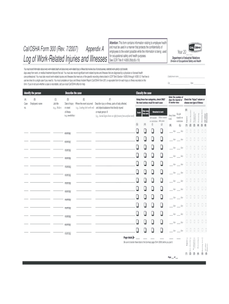 2007 2026 Form OSHA 300 Fill Out Sign Share Online PdfFiller
