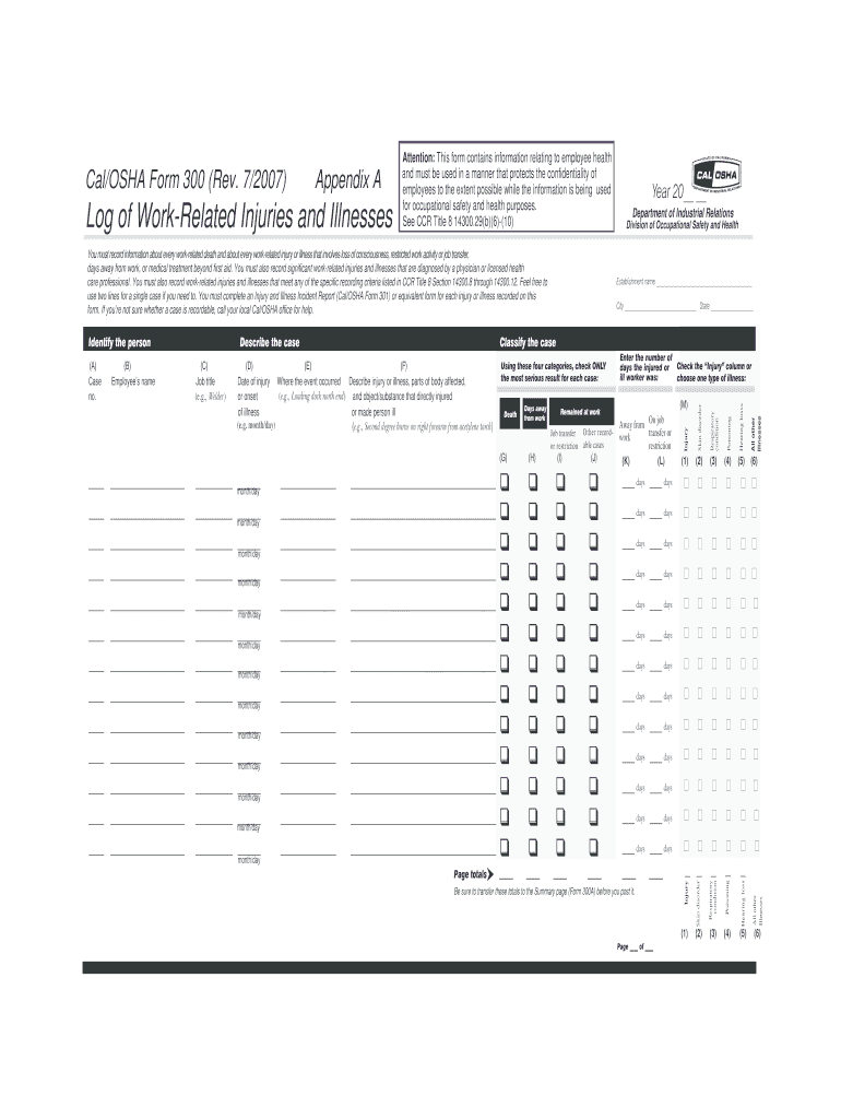 2007 2026 Form OSHA 300 Fill Out Sign Share Online PdfFiller