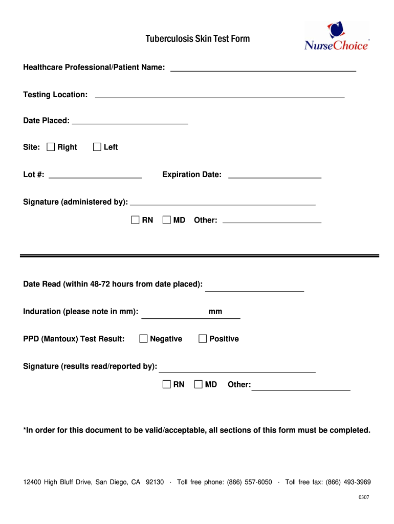 2007 2026 NurseChoice Tuberculosis Skin Test Form Fill Out Sign Share Online PdfFiller