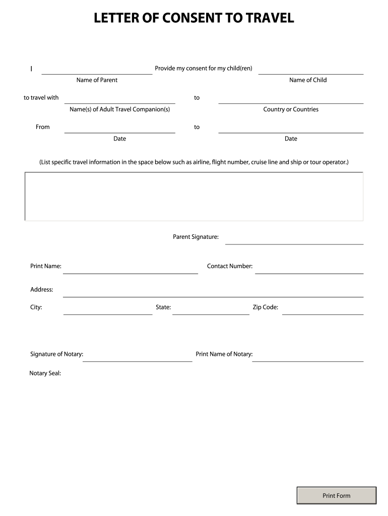 printable child travel consent form printable child travel consent form