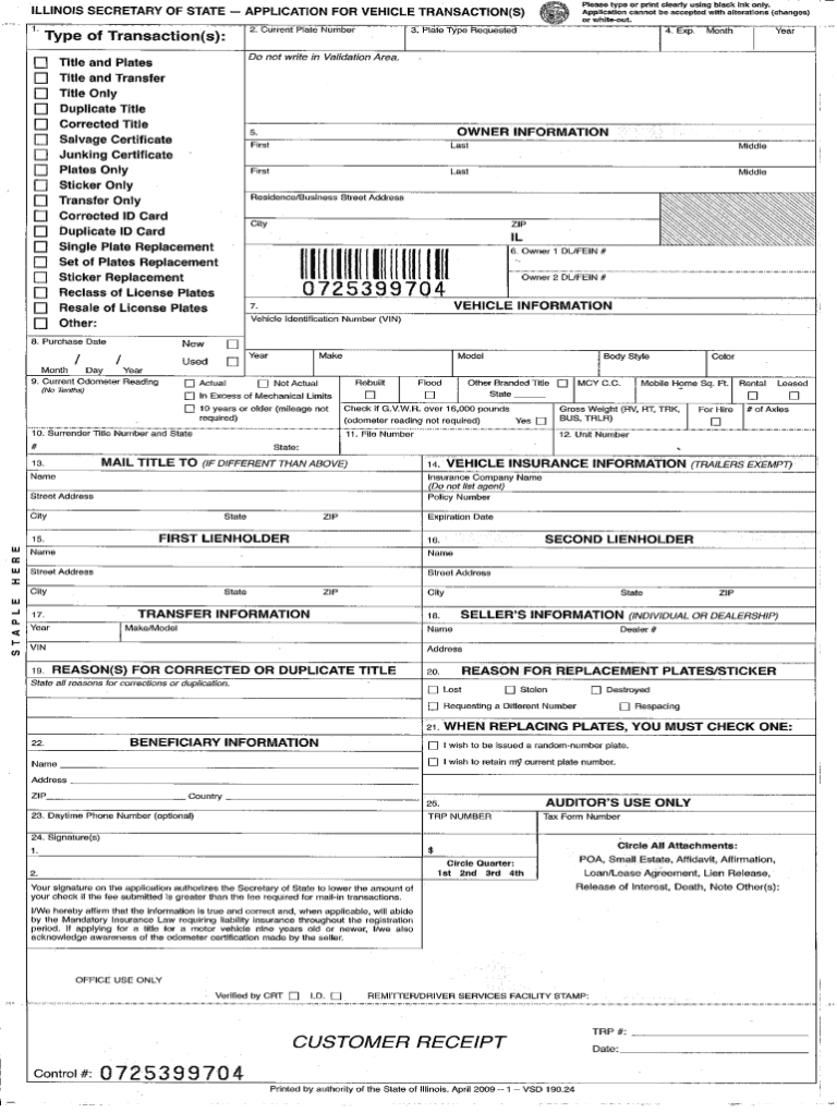 2009 2026 Form IL VSD 190 24 Fill Out Sign Share Online PdfFiller