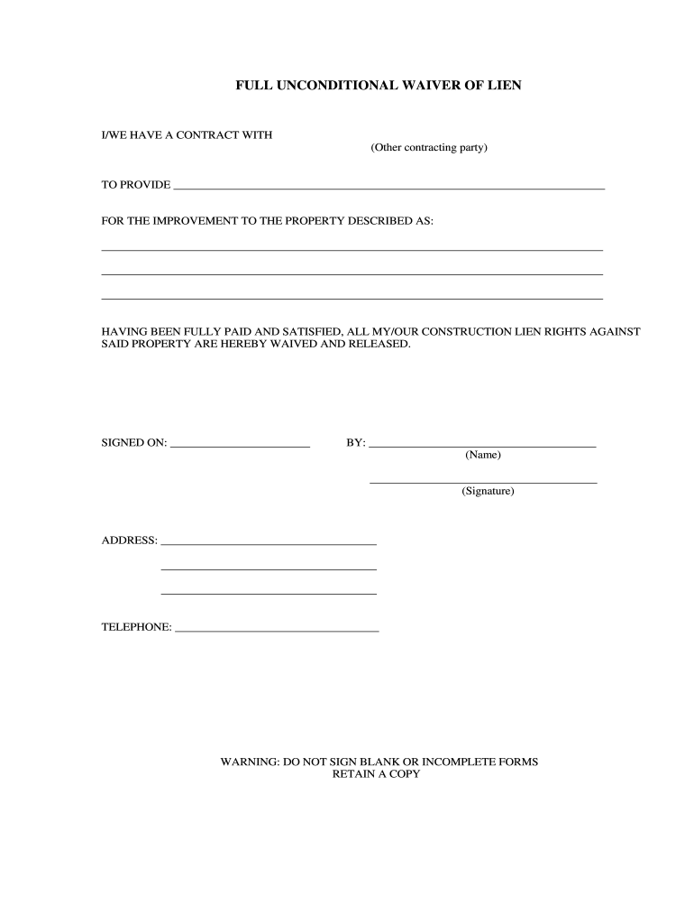 2009 2026 Form Roosth Construction Full Unconditional Waiver Of Lien Fill Out Sign Share Online PdfFiller