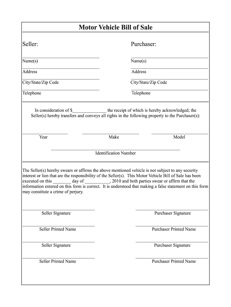 auto bill of sale form printable