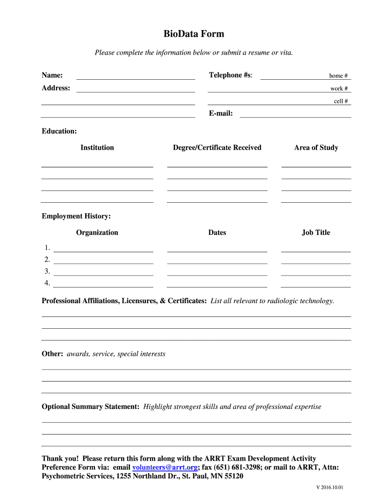 2011 2026 ARRT BioData Form Fill Out Sign Share Online PdfFiller 2011 2026 ARRT BioData Form Fill Out Sign Share Online PdfFiller