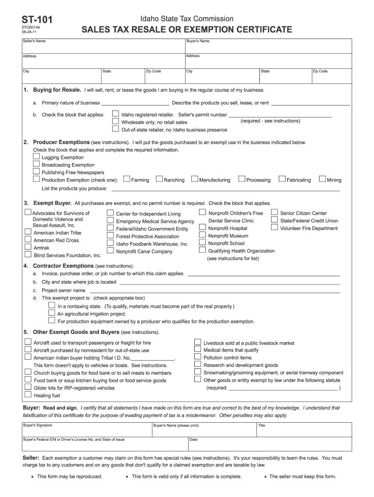 2011 Form ID ST 101 Fill Out Sign Share Online PdfFiller