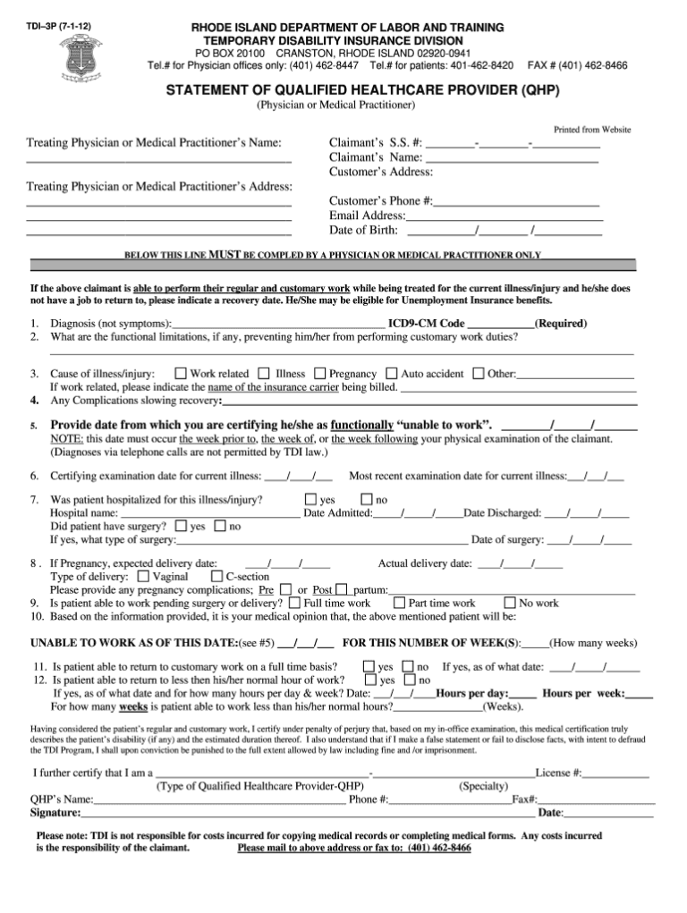 2012 2026 Form RI TDI 3P Fill Out Sign Share Online PdfFiller