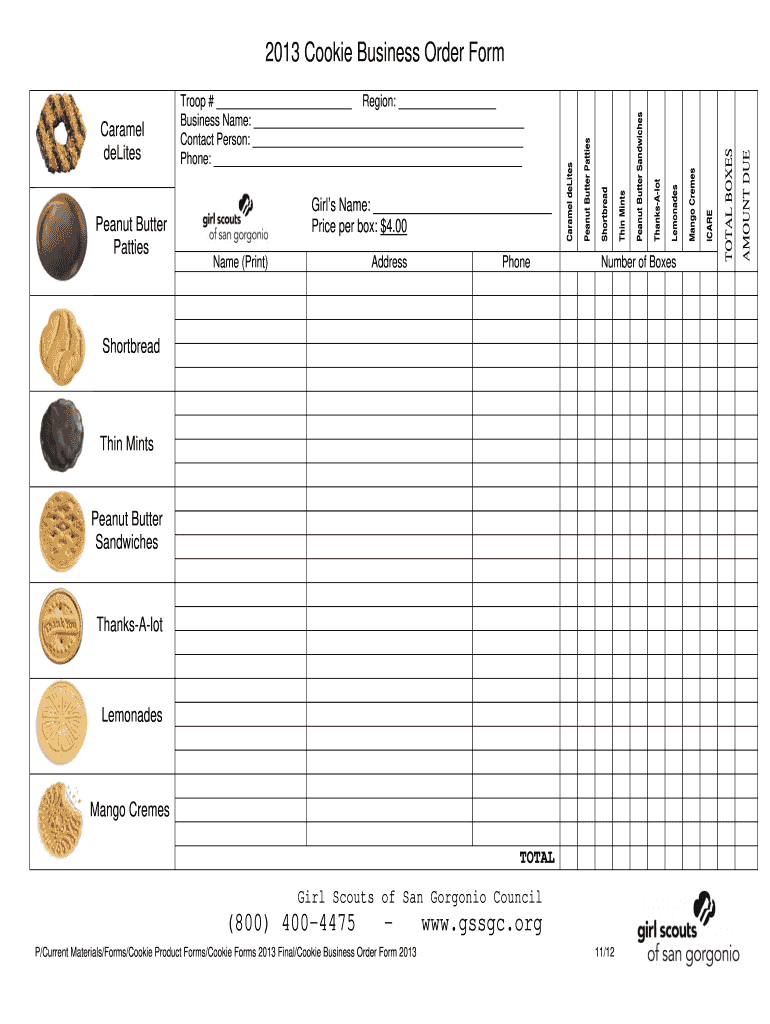 2013 2026 CA Girl Scouts Of San Gorgonio Council Cookie Business Order Form Fill Out Sign Share Online PdfFiller
