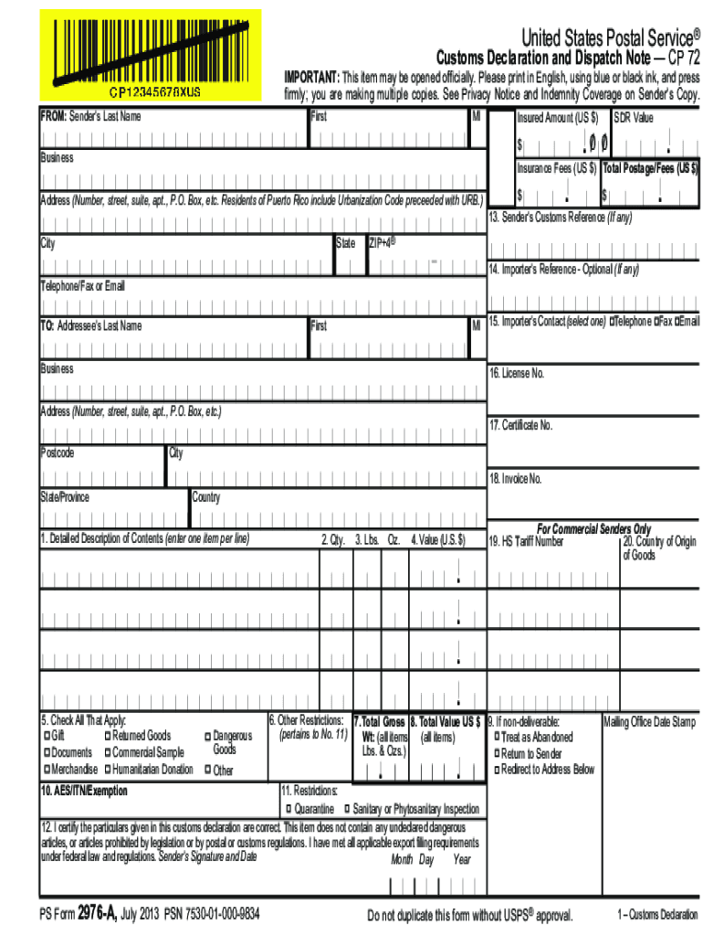 2013 2026 Form USPS PS 2976 A Fill Out Sign Share Online PdfFiller 2013 2026 Form USPS PS 2976 A Fill Out Sign Share Online PdfFiller