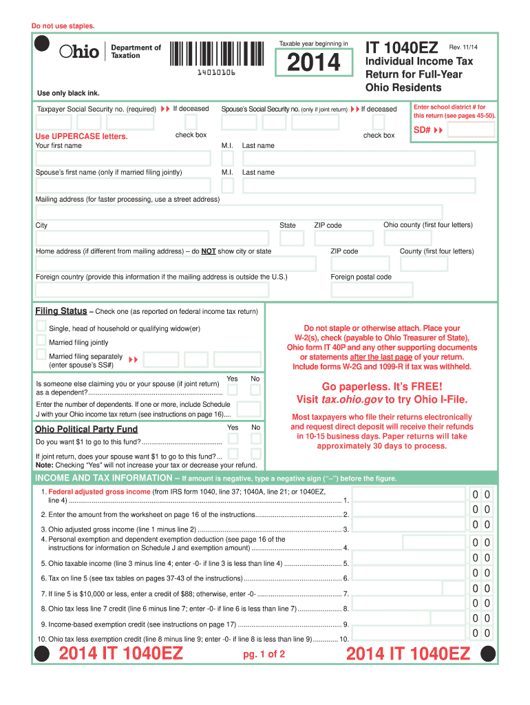 2014 2026 Form OH IT 1040EZ Fill Out Sign Share Online PdfFiller 2014 2026 Form OH IT 1040EZ Fill Out Sign Share Online PdfFiller