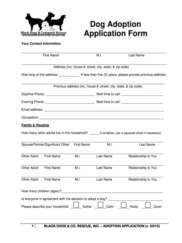 2015 2026 Black Dogs Company Rescue Dog Adoption Application Form Fill Out Sign Share Online PdfFiller