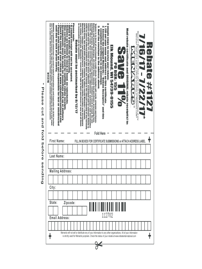 2017 2026 Form Menards Rebate 1127 Fill Out Sign Share Online PdfFiller