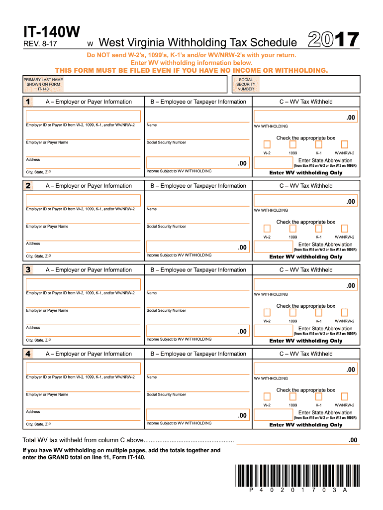 2017 2026 Form WV DoR IT 140W Fill Out Sign Share Online PdfFiller