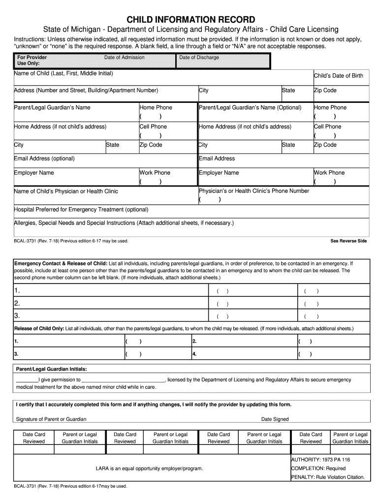 2018 2026 Form MI BCAL 3731 Fill Out Sign Share Online PdfFiller