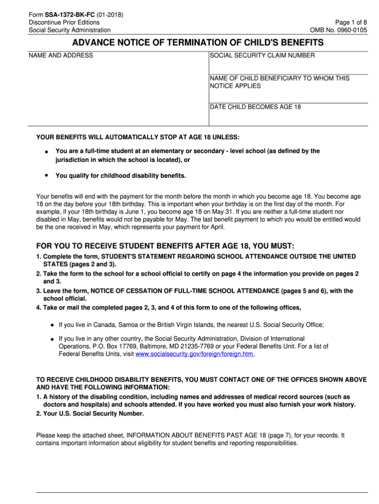 2018 2026 Form SSA 1372 BK FC Fill Out Sign Share Online PdfFiller