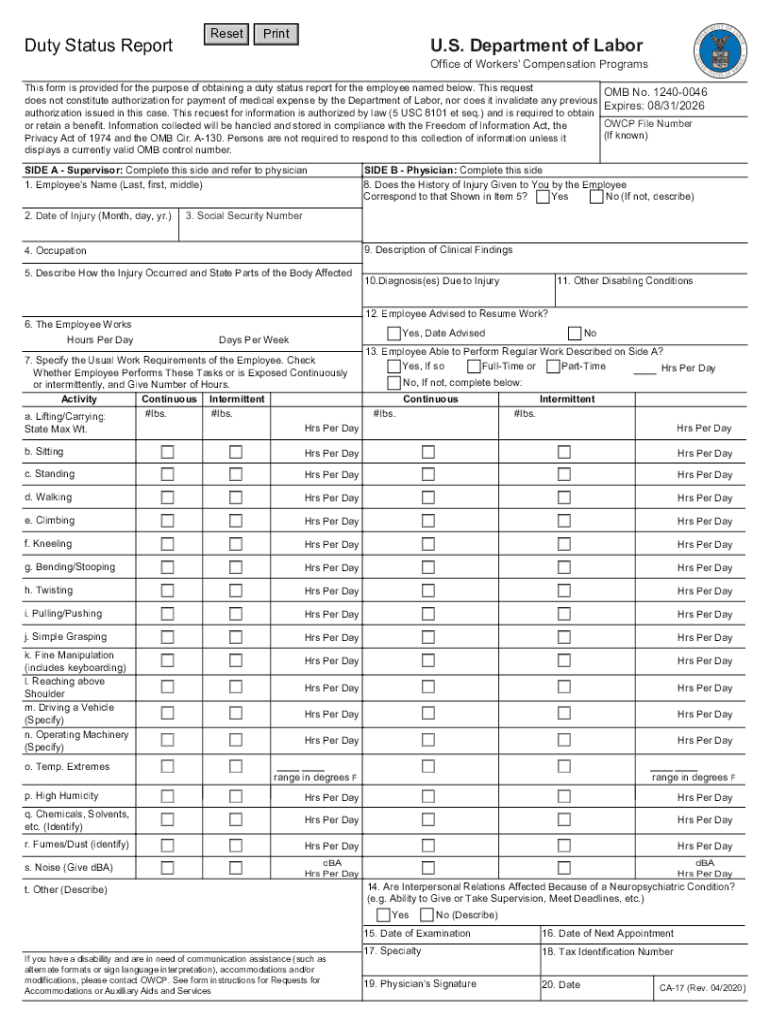 2020 2026 Form DoL CA 17 Fill Out Sign Share Online PdfFiller 2020 2026 Form DoL CA 17 Fill Out Sign Share Online PdfFiller