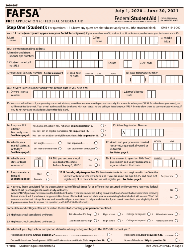 2020 2026 Form FAFSA Application Fill Out Sign Share Online PdfFiller