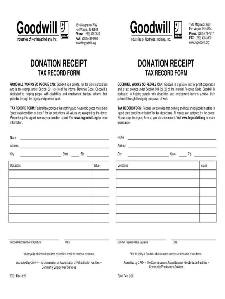2020 2026 Form Goodwill E201 Fill Out Sign Share Online PdfFiller