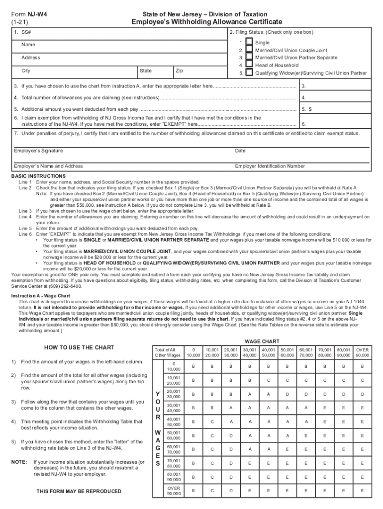 2021 2026 Form NJ DoT NJ W4 Fill Out Sign Share Online PdfFiller