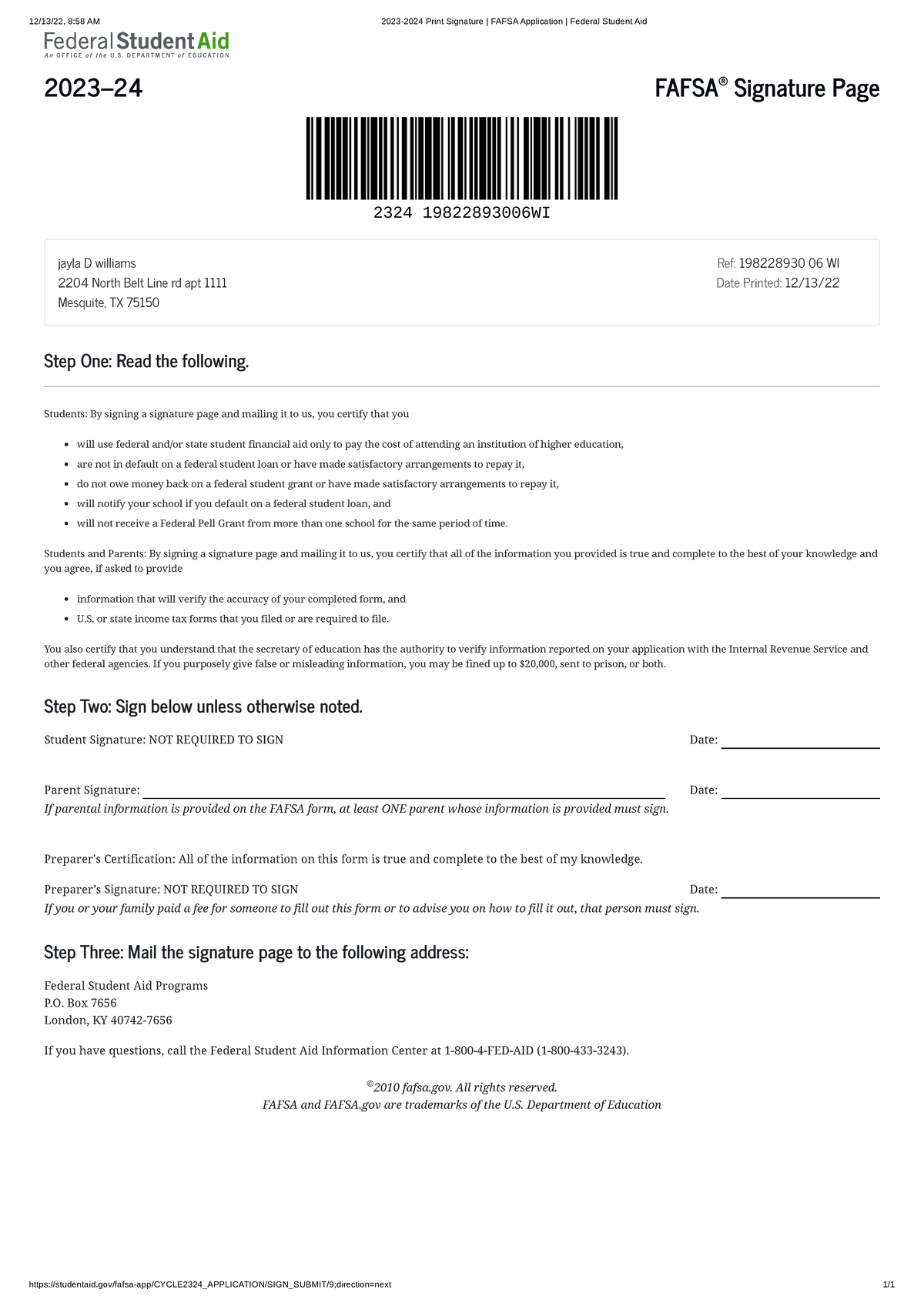 2023 2024 Print Signature Fafsa Application Federal Student Aid Worksheets Library