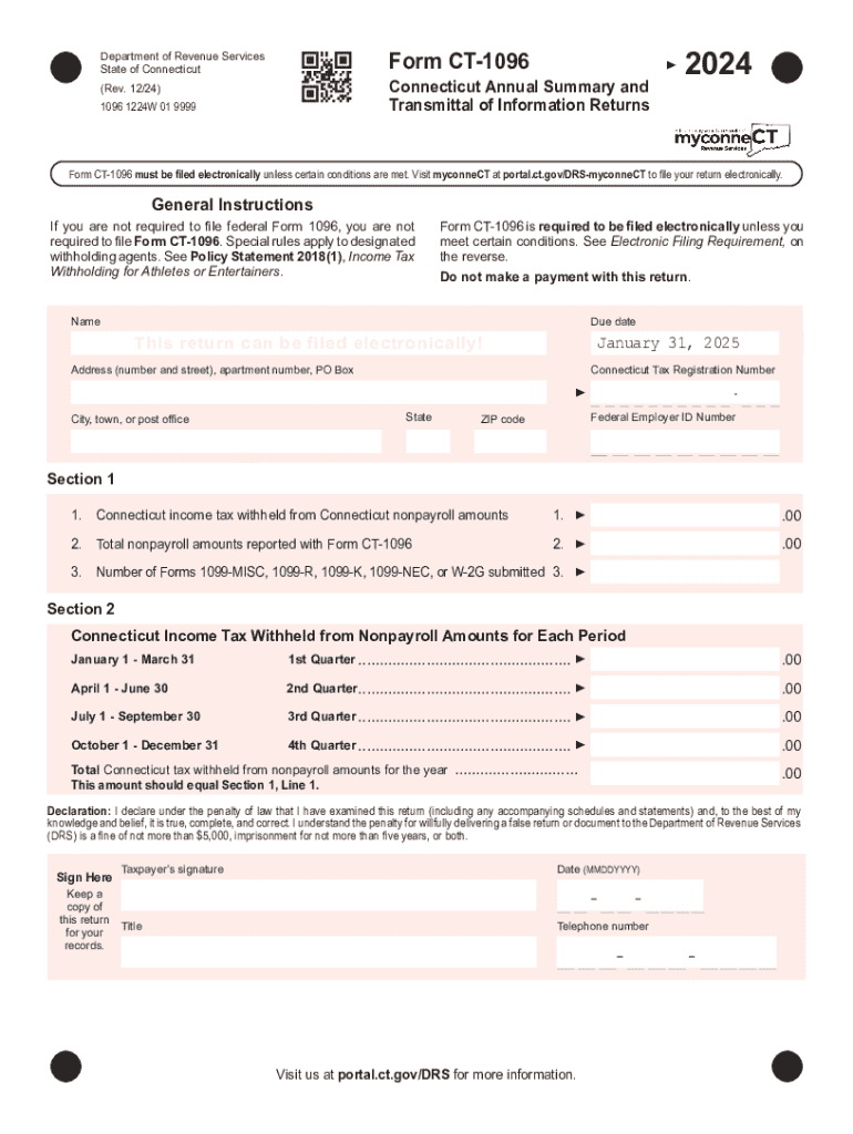 2024 2026 Form CT DRS CT 1096 Fill Out Sign Share Online PdfFiller 2024 2026 Form CT DRS CT 1096 Fill Out Sign Share Online PdfFiller