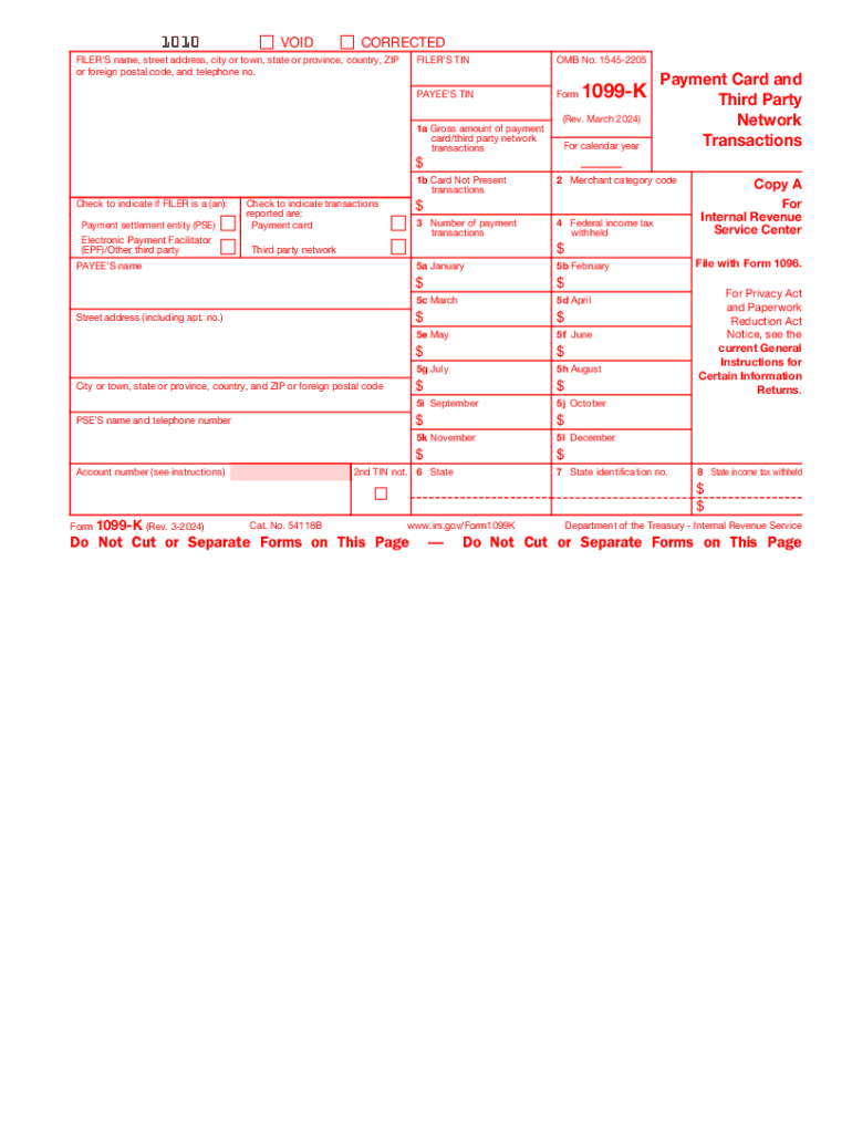 2024 2026 Form IRS 1099 K Fill Online Printable Fillable Blank PdfFiller