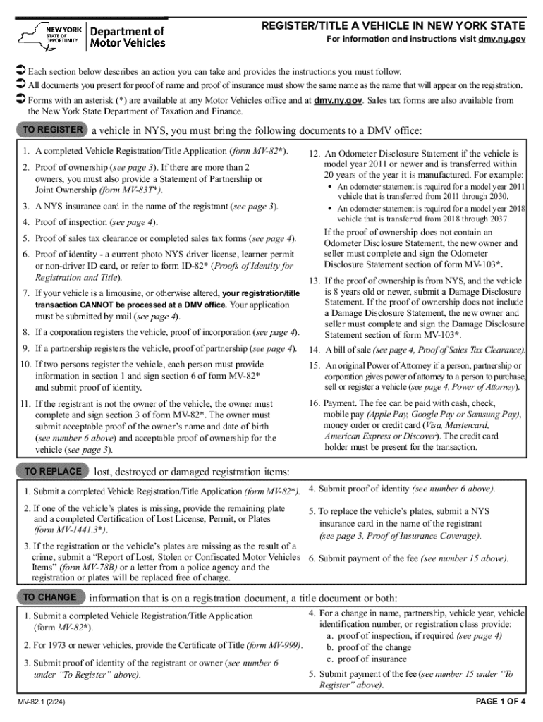 2024 2026 Form NY MV 82 1 Fill Out Sign Share Online PdfFiller