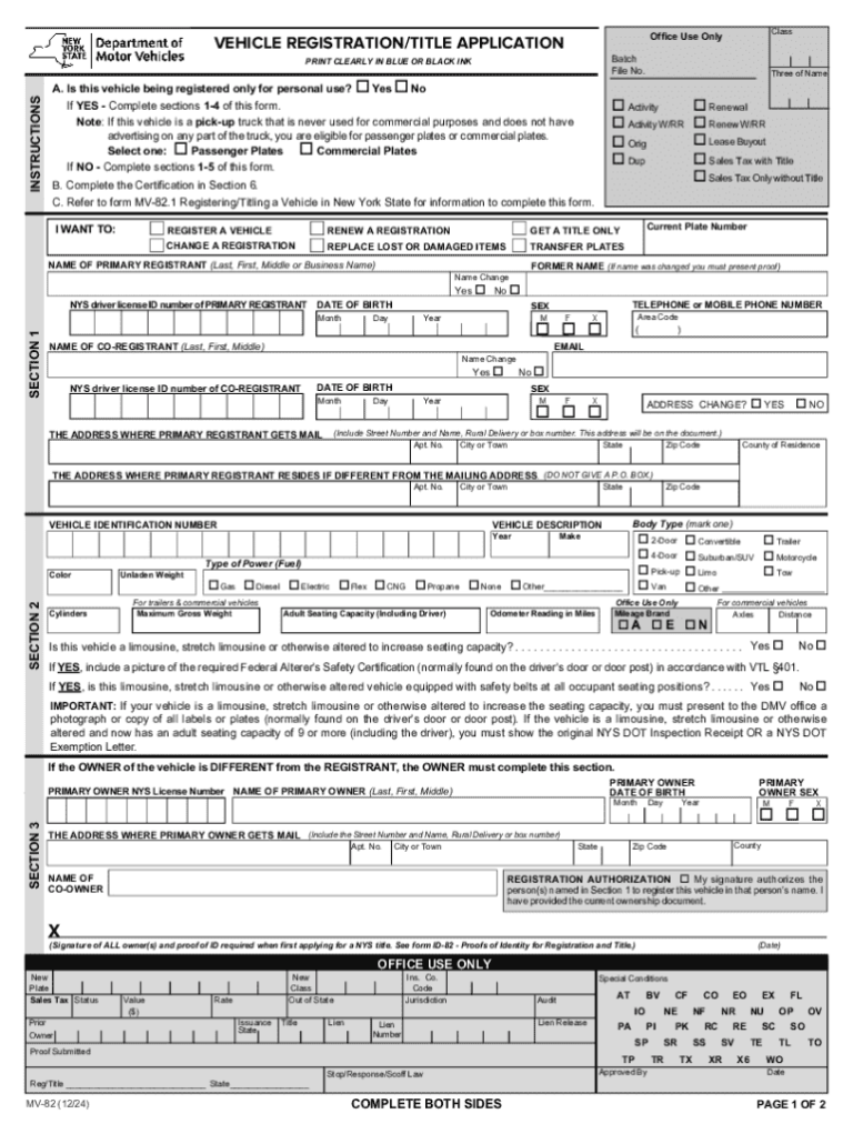 2024 2026 Form NY MV 82 Fill Out Sign Share Online PdfFiller