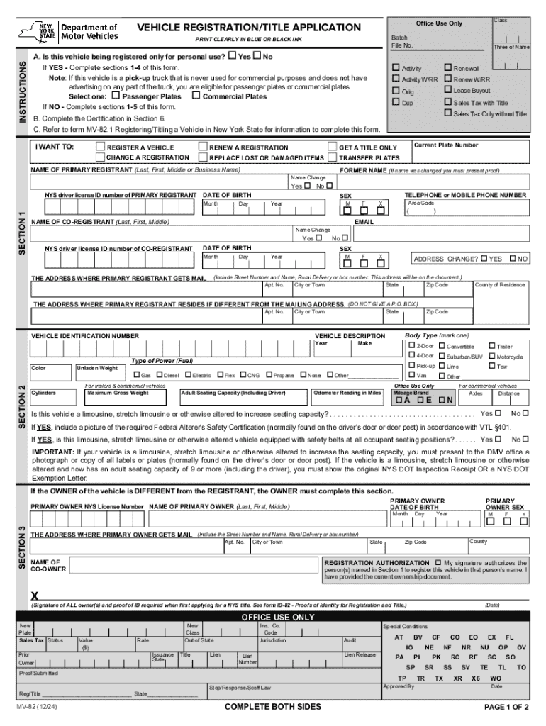 2024 2026 Form NY MV 82 Fill Out Sign Share Online PdfFiller