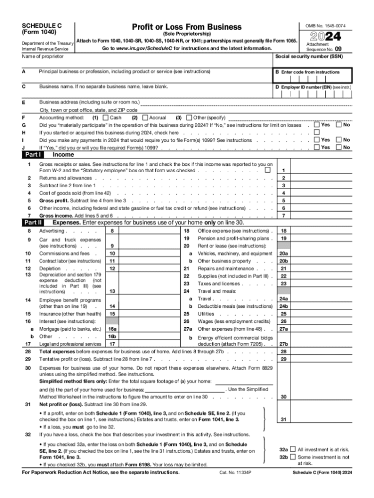 2024 Form IRS 1040 Schedule C Fill Online Printable Fill Out Sign Online DocHub
