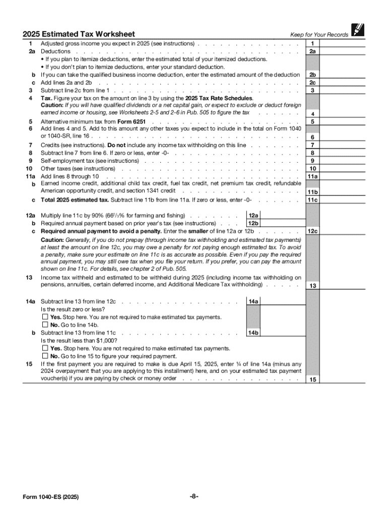 2025 Form IRS 1040 ES Fill Online Printable Fillable Blank PdfFiller