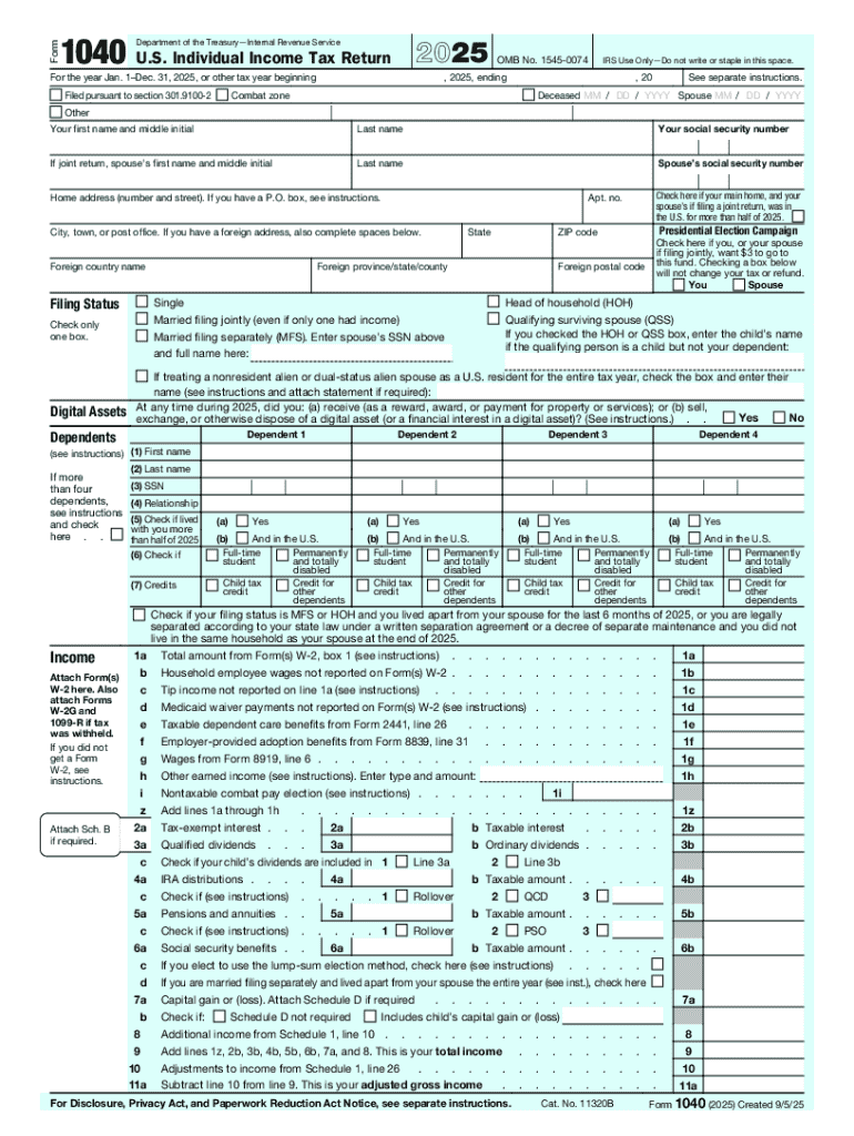 2025 Form IRS 1040 Fill Online Printable Fillable Blank PdfFiller