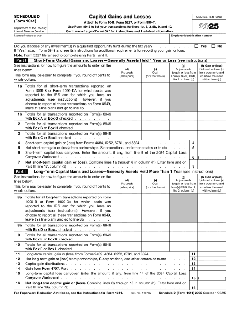 2025 Form IRS 1041 Schedule D Fill Online Printable Fillable Blank PdfFiller