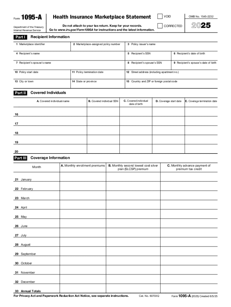 2025 Form IRS 1095 A Fill Online Printable Fillable Blank PdfFiller 2025 Form IRS 1095 A Fill Online Printable Fillable Blank PdfFiller