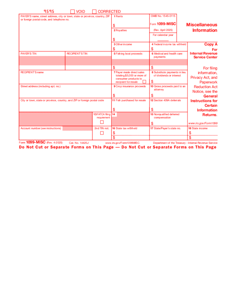 2025 Form IRS 1099 MISC Fill Online Printable Fillable Blank PdfFiller 2025 Form IRS 1099 MISC Fill Online Printable Fillable Blank PdfFiller